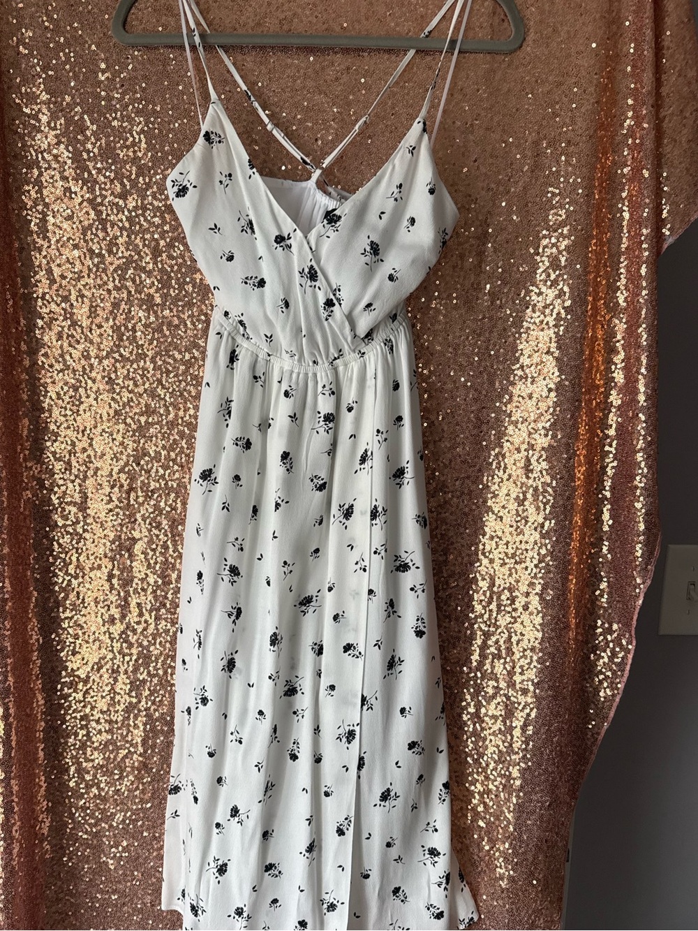 BANANA REPUBLIC NWT White Floral Slip Midi Dress with Black Print